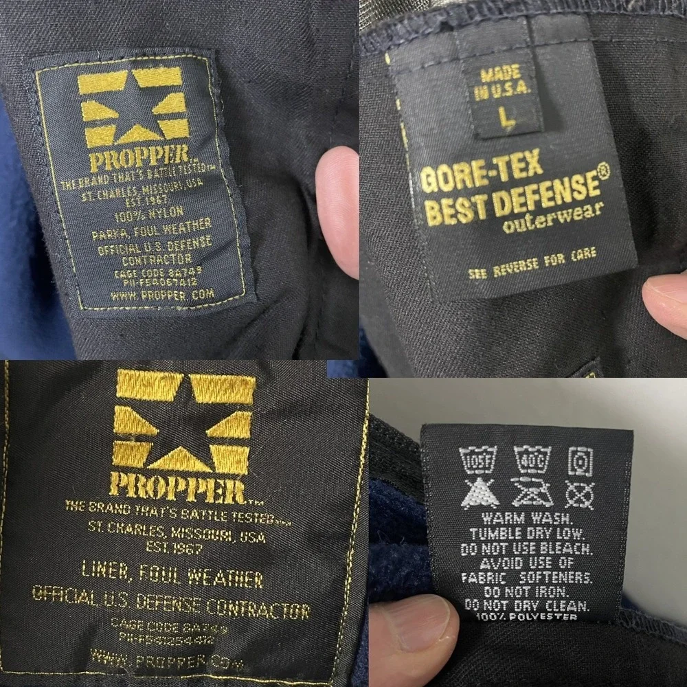 Propper L Made in‎ USA Navy Blue Gore-Tex Hooded Tactical Jacket Removable Liner